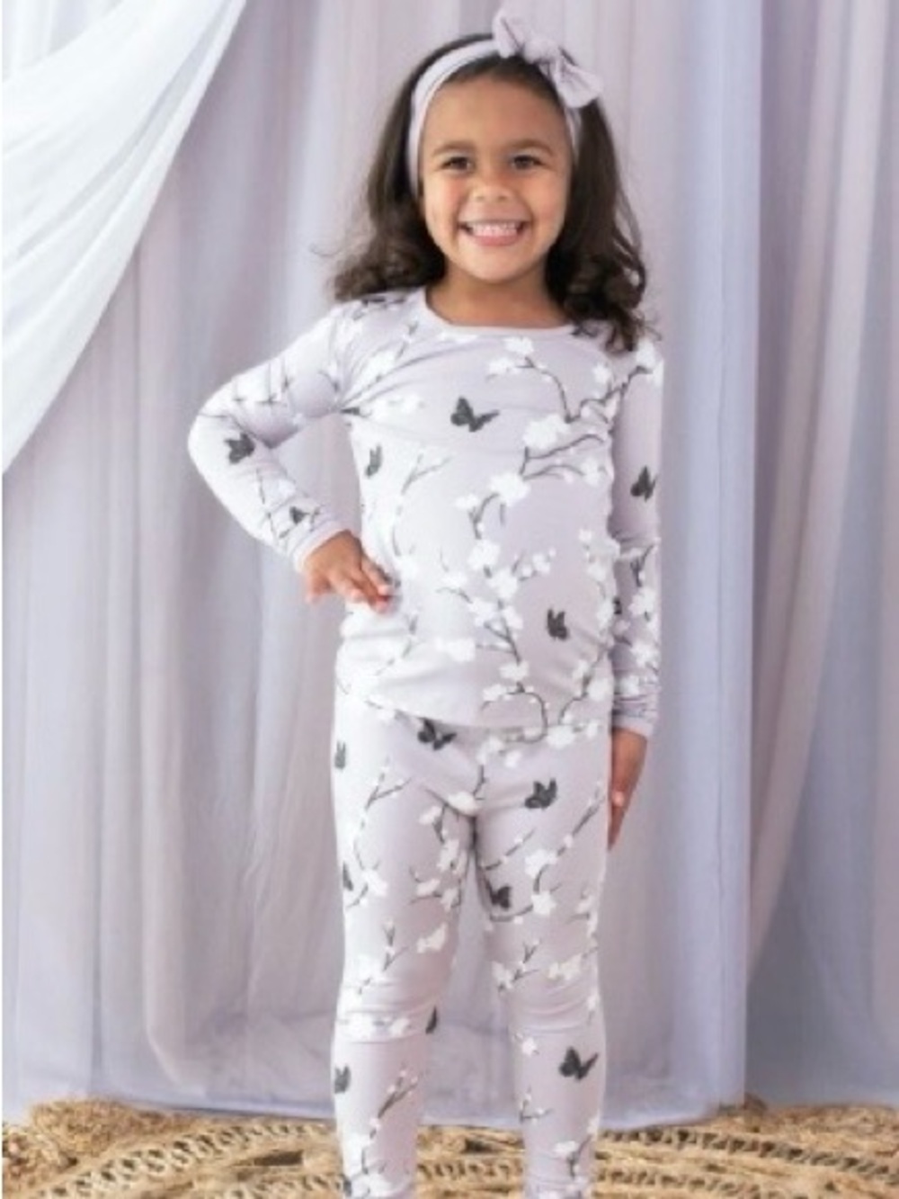Kyte BABY Light Gray Floral & Butterfly Pajama Set